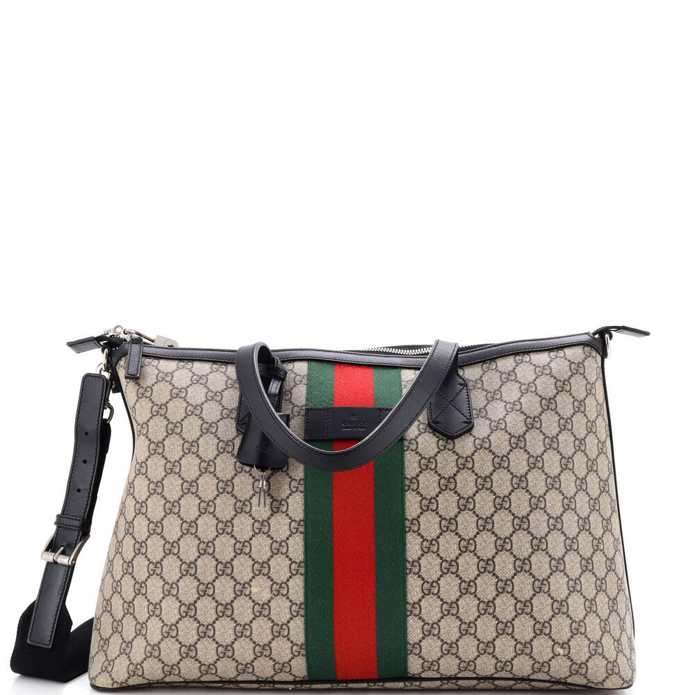 Gucci Medium Web Duffle Bag GG Coated Canvas